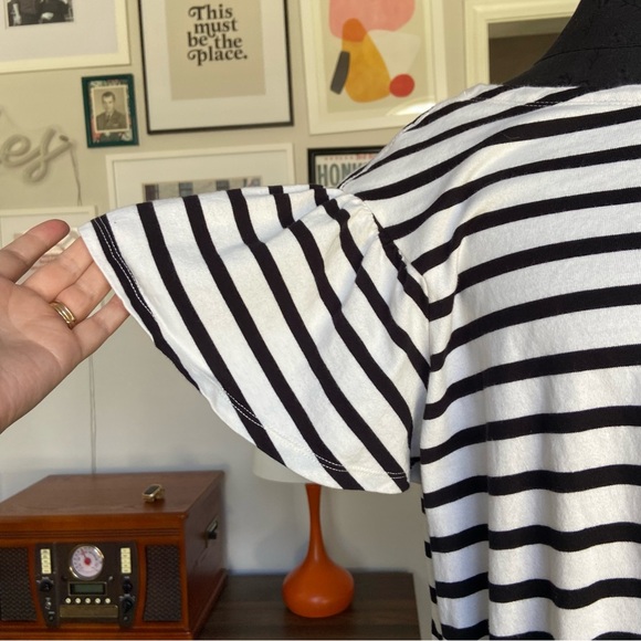 Kate Spade Short Flutter Sleeve Black and White Stripe Tie Waist Dress Women XL - Picture 6 of 8